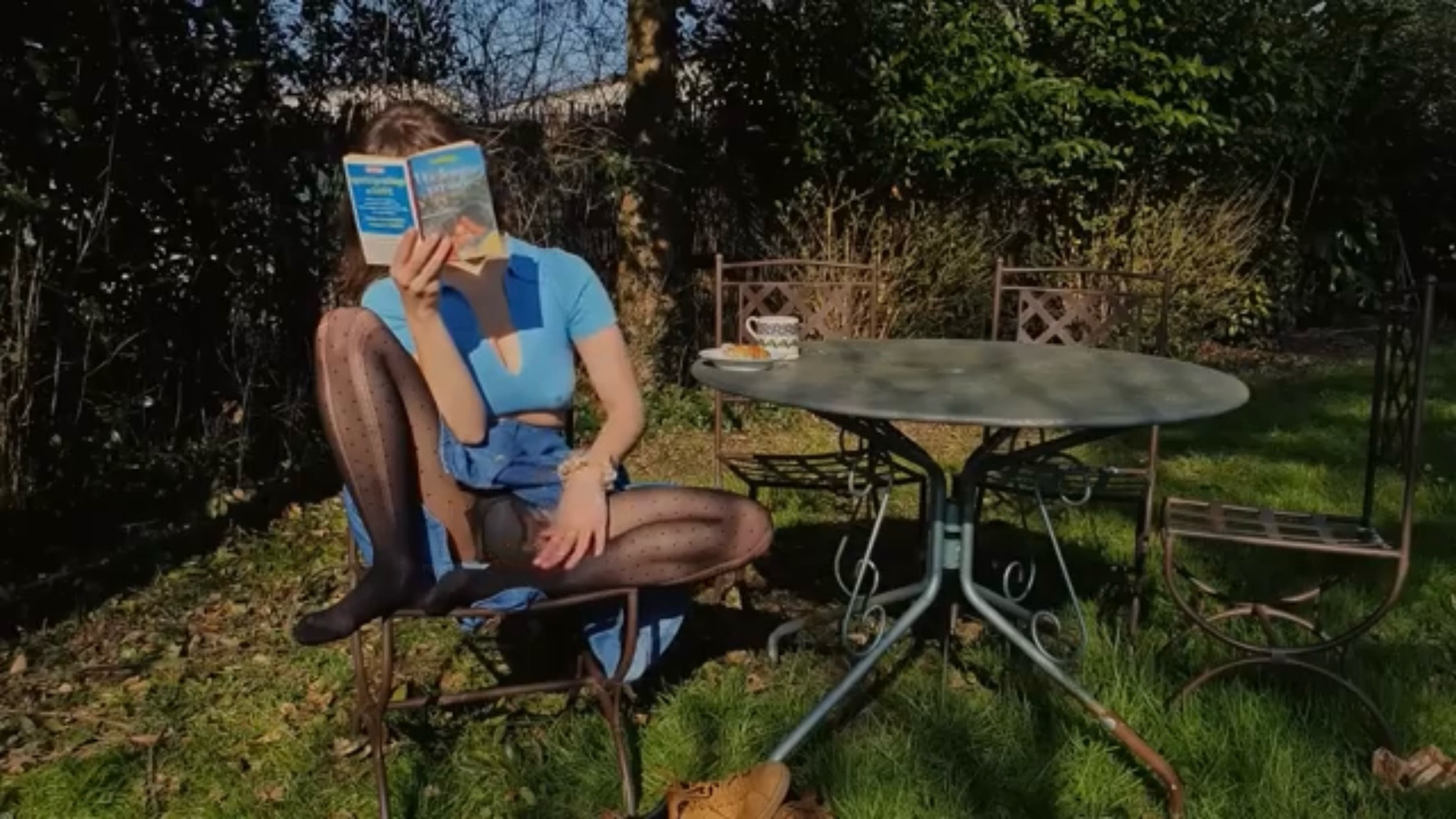 Reading Outdoors In Pantyhose